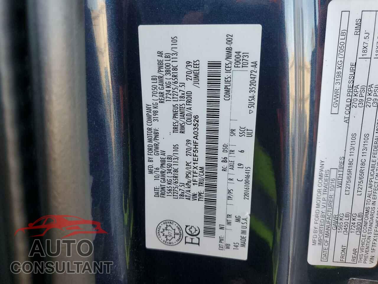FORD F-150 2017 - 1FTFX1EF5HFA03526