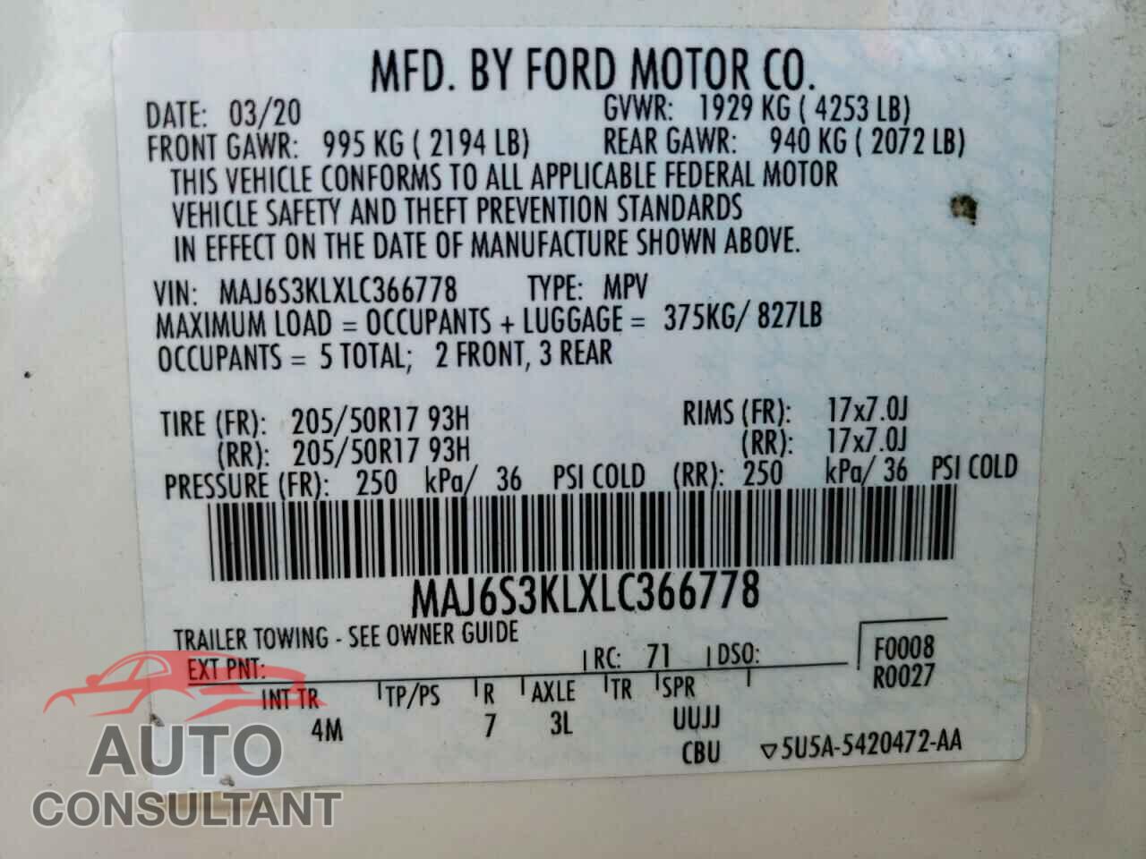 FORD ECOSPORT 2020 - MAJ6S3KLXLC366778