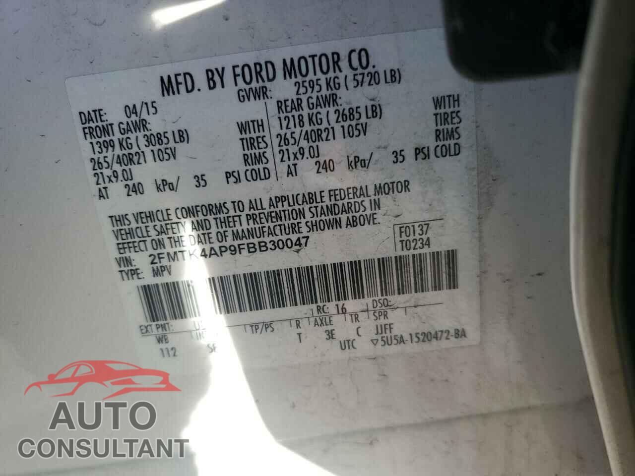 FORD EDGE 2015 - 2FMTK4AP9FBB30047