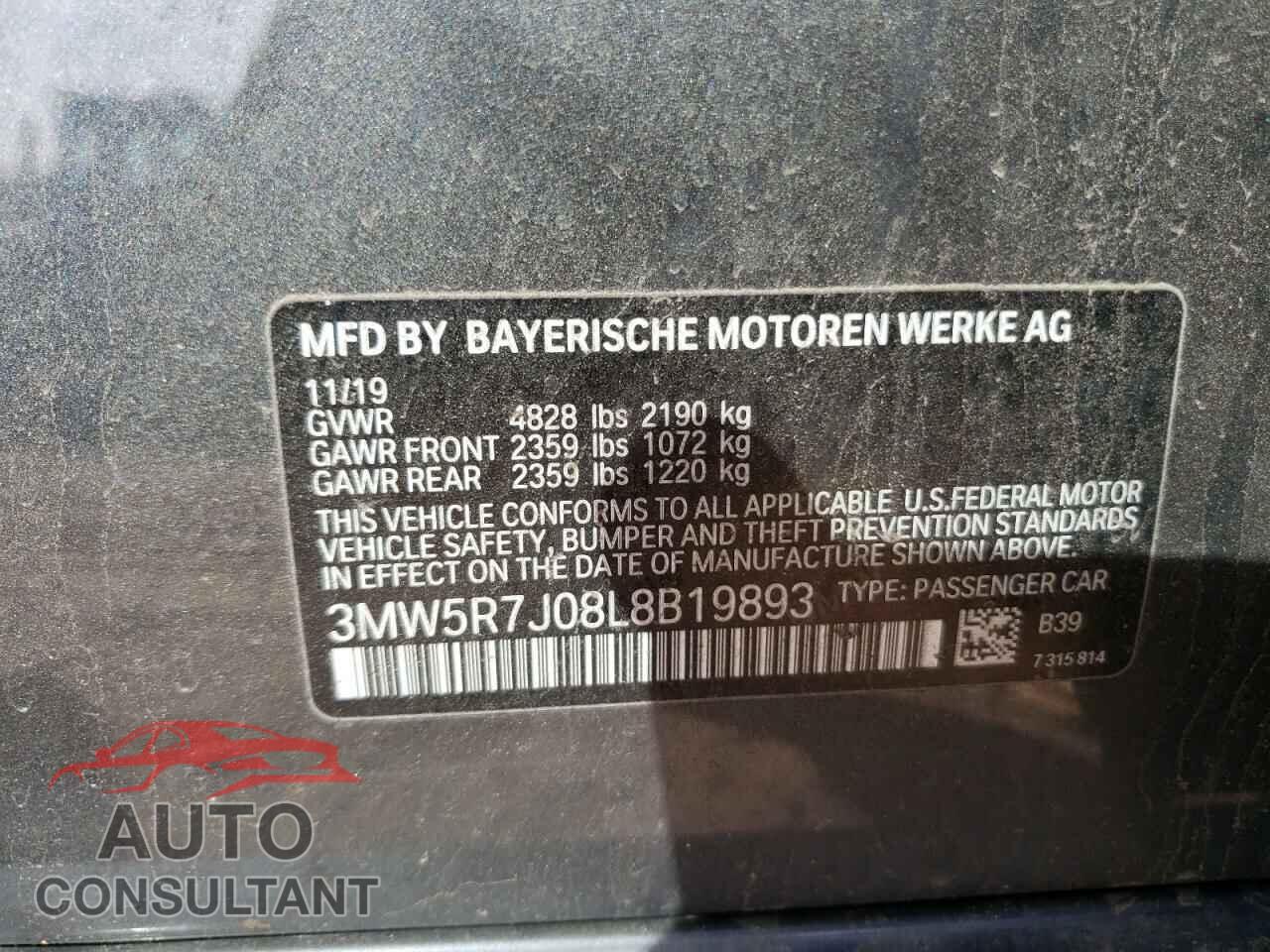 BMW 3 SERIES 2020 - 3MW5R7J08L8B19893