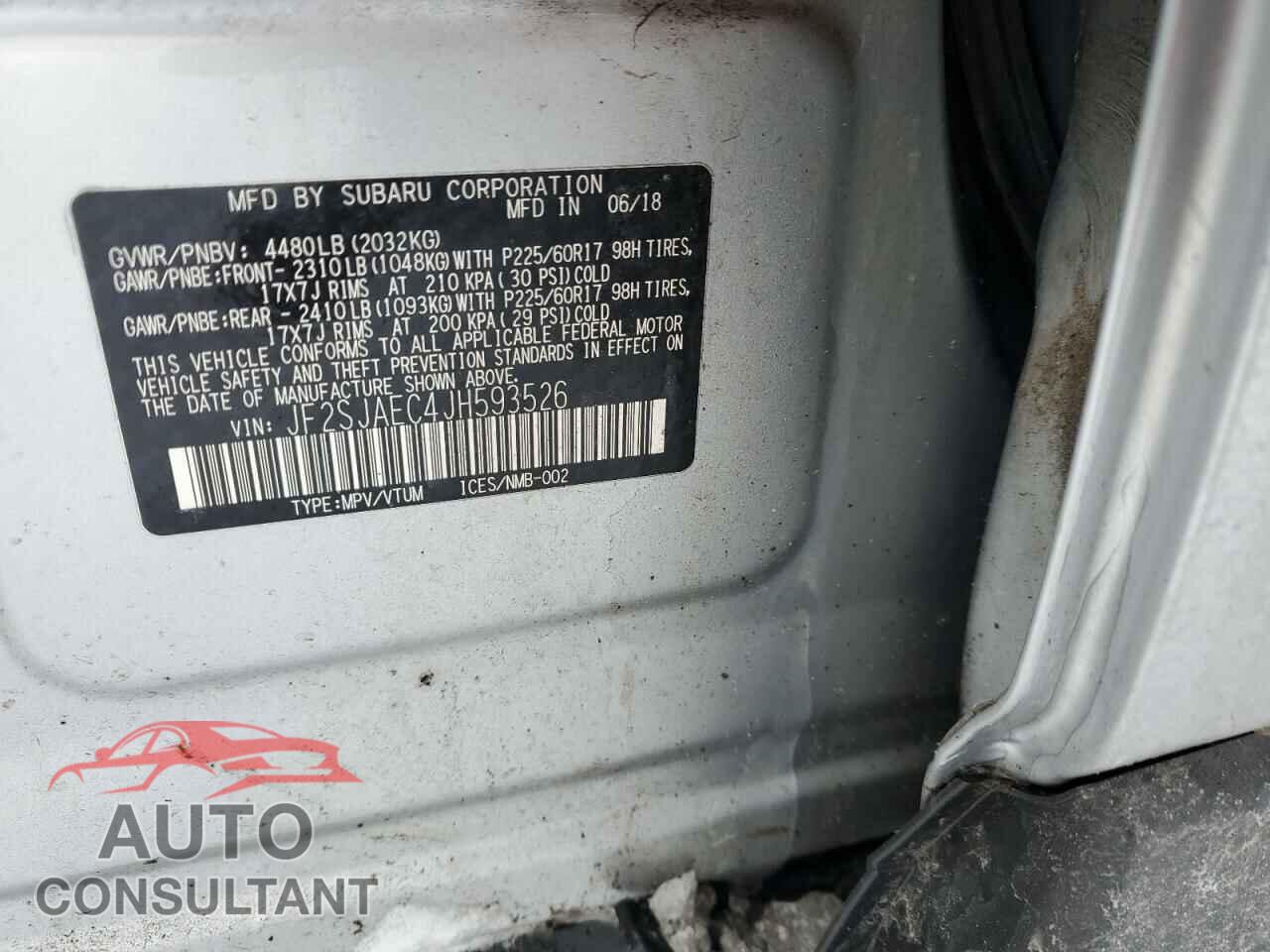 SUBARU FORESTER 2018 - JF2SJAEC4JH593526