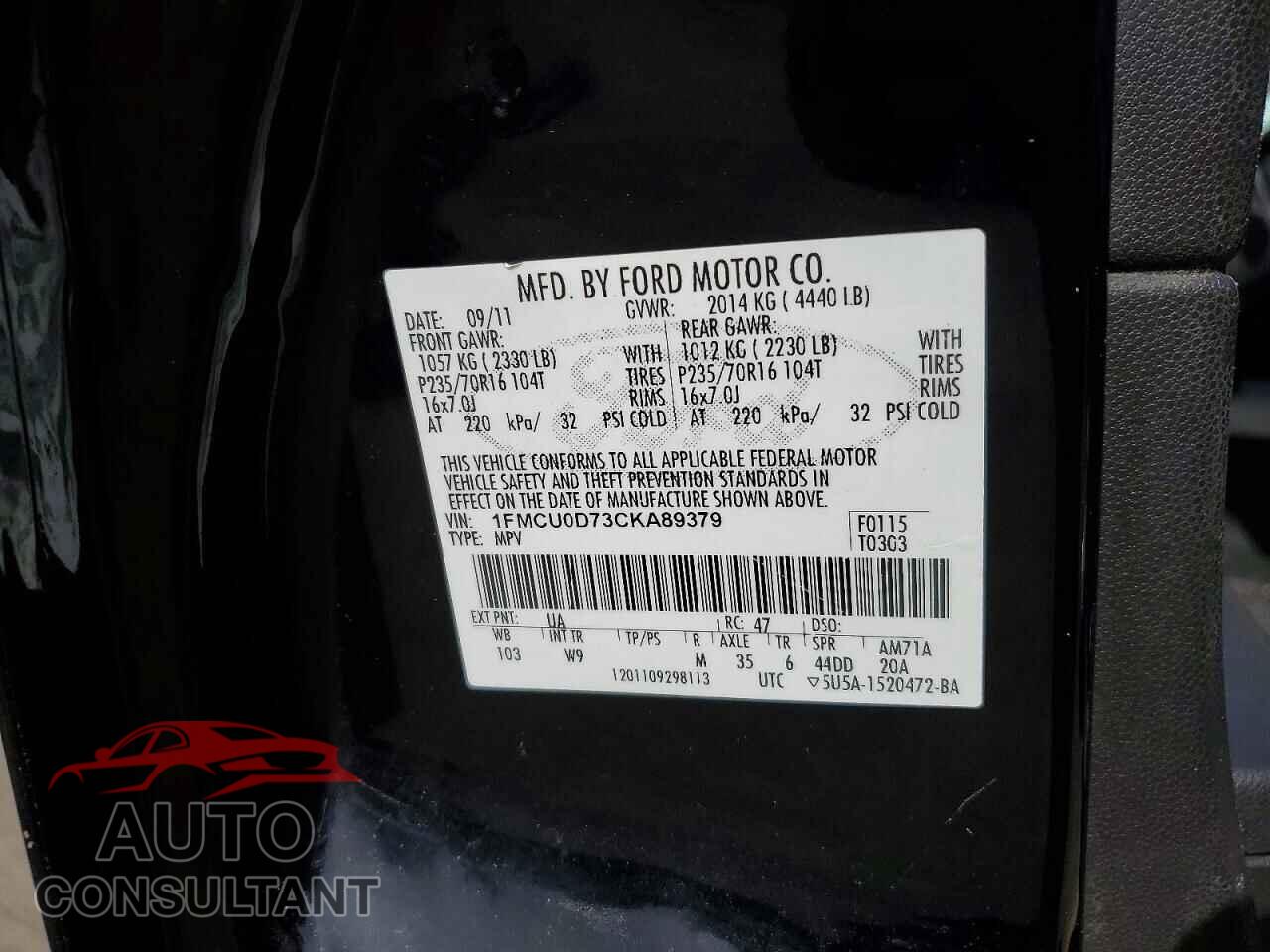 FORD ESCAPE 2012 - 1FMCU0D73CKA89379