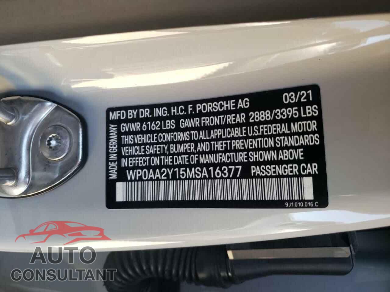 PORSCHE TAYCAN 2021 - WP0AA2Y15MSA16377