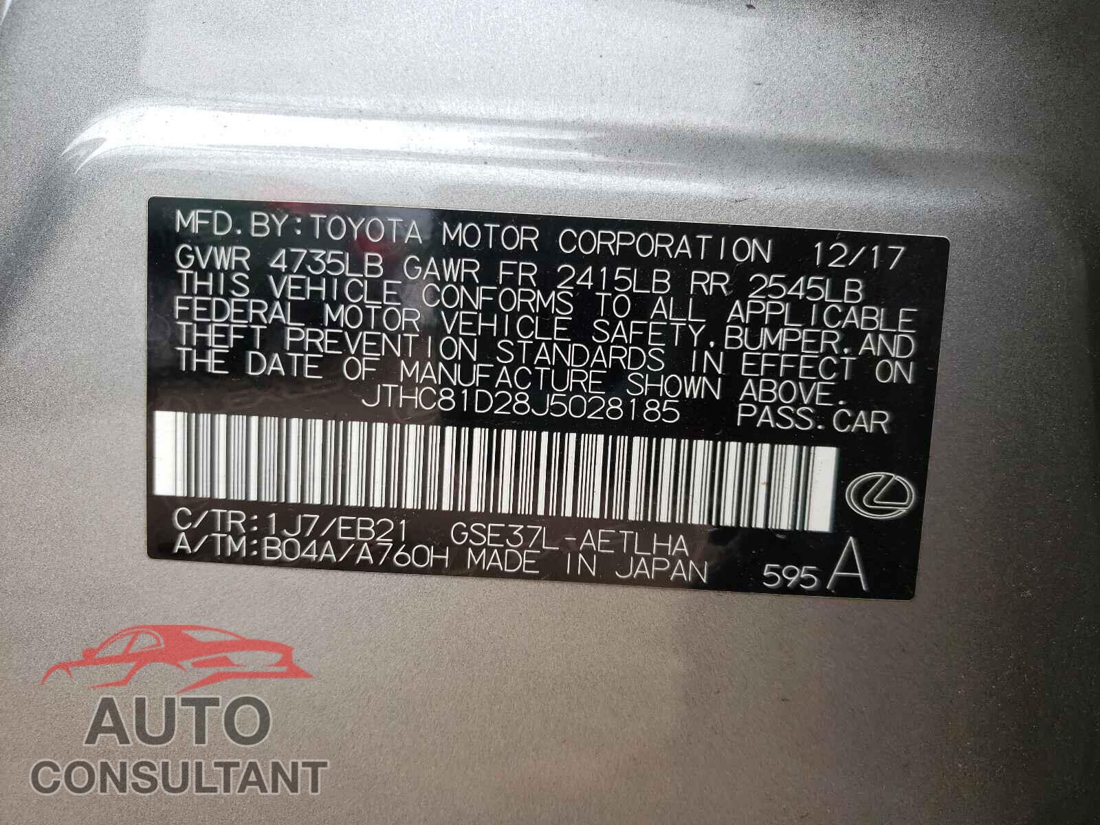 LEXUS IS 2018 - JTHC81D28J5028185