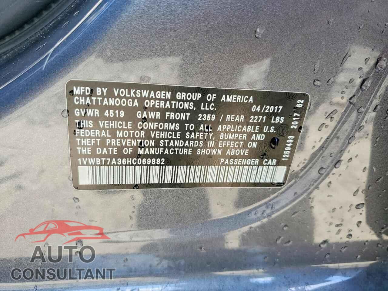 VOLKSWAGEN PASSAT 2017 - 1VWBT7A36HC069882