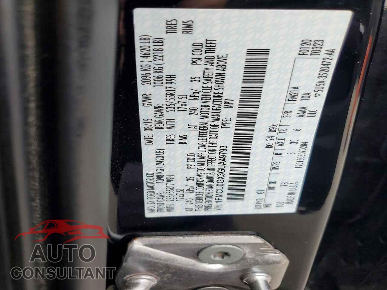 FORD ESCAPE 2016 - 1FMCU0GX3GUA49793