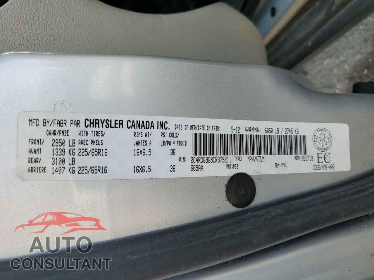 DODGE CARAVAN 2012 - 2C4RDGBG8CR379211