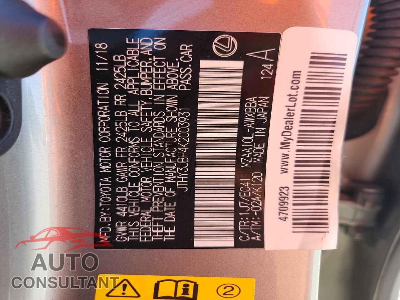 LEXUS UNKNOWN 2019 - JTHY3JBH4K2003931