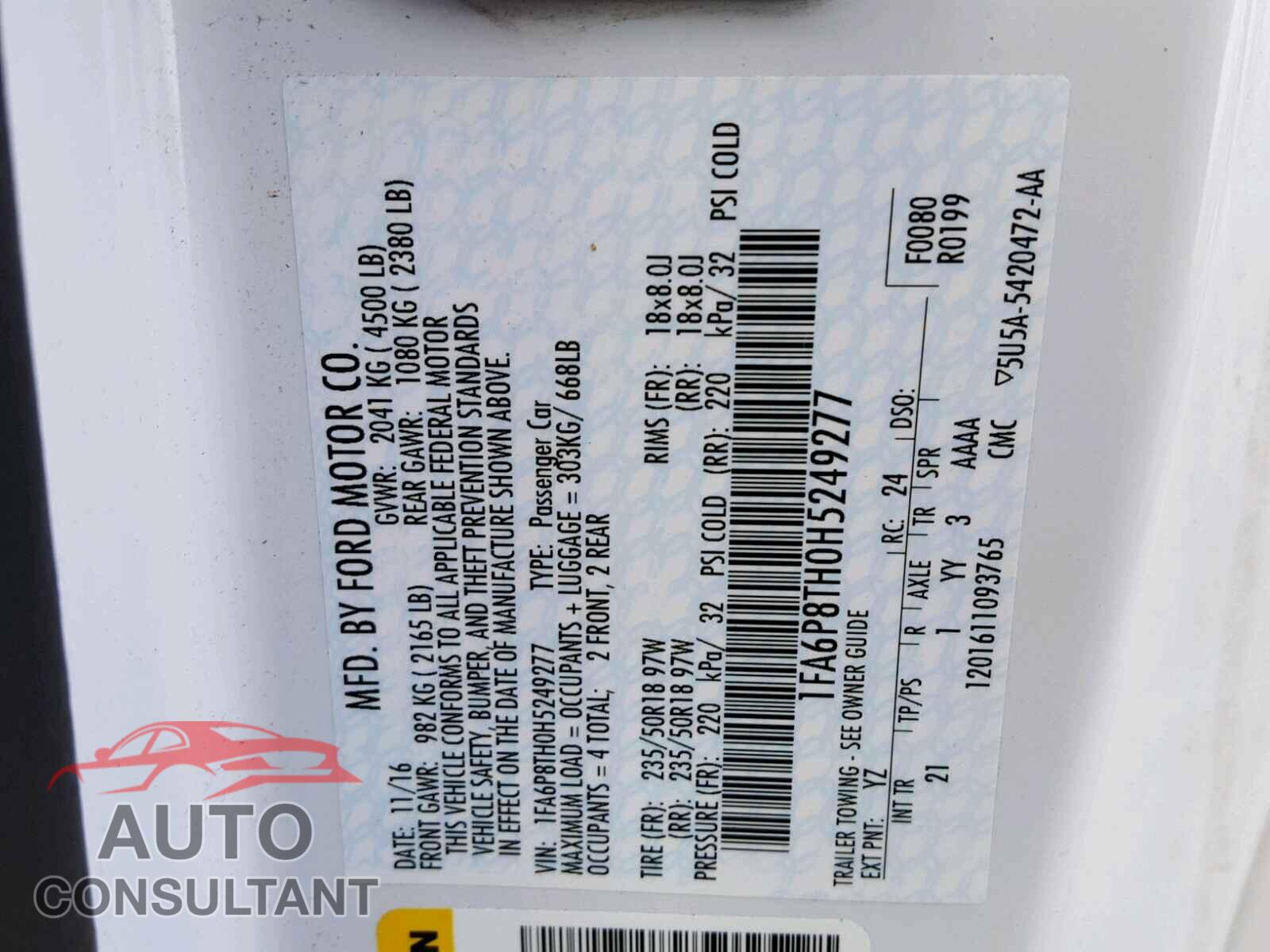 FORD MUSTANG 2017 - 1FA6P8TH0H5249277