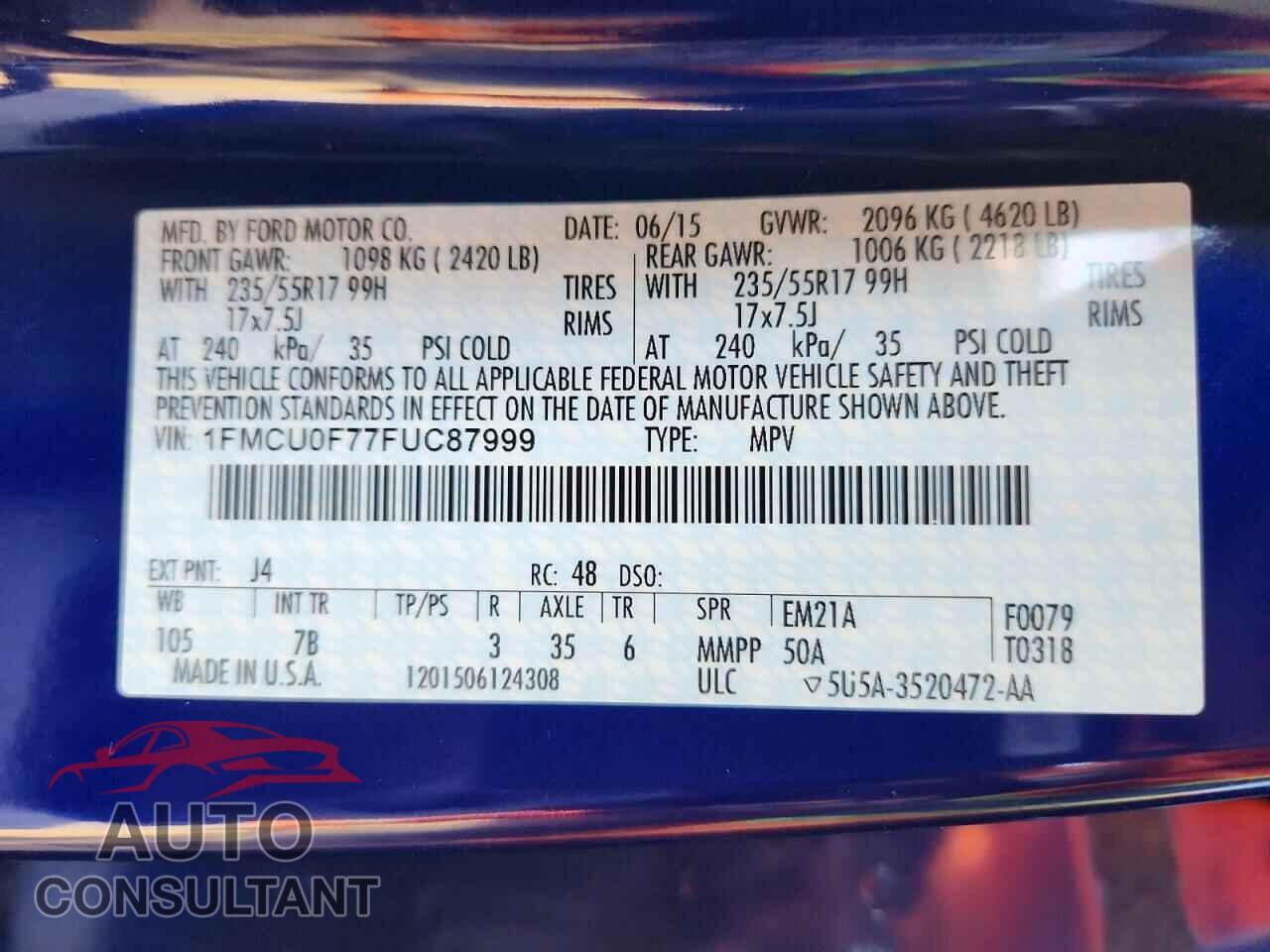 FORD ESCAPE 2015 - 1FMCU0F77FUC87999