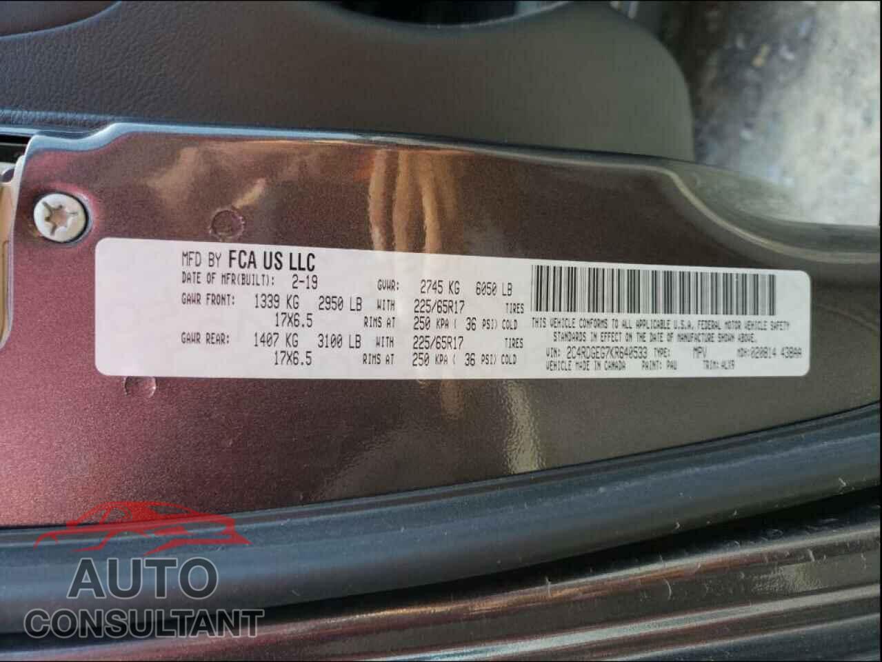 DODGE GRAND CARA 2019 - 2C4RDGEG7KR640533