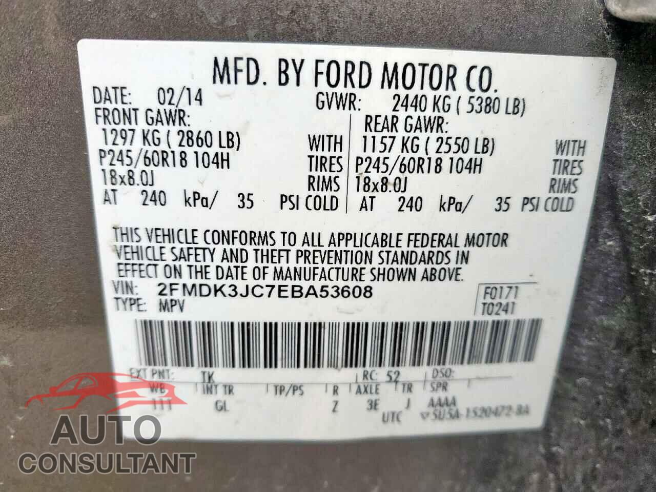 FORD EDGE 2014 - 2FMDK3JC7EBA53608