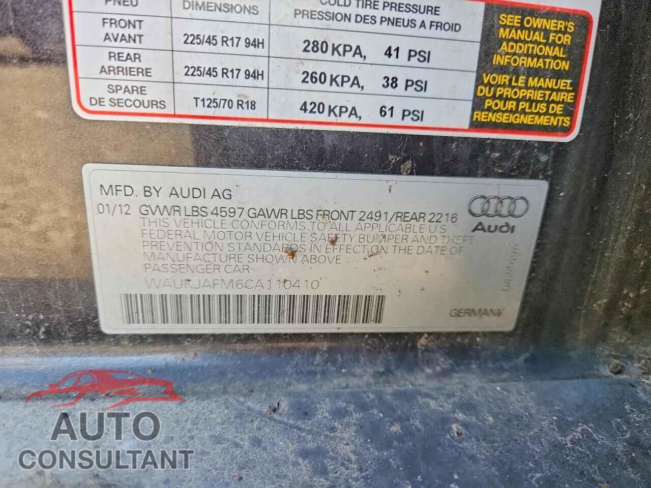 AUDI A3 2012 - WAUKJAFM6CA110410