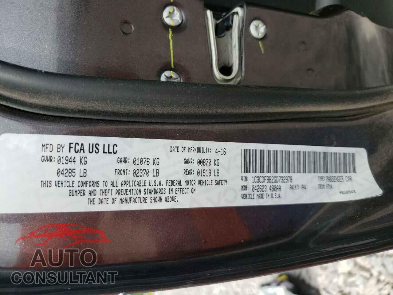 DODGE DART 2016 - 1C3CDFBB2GD732978