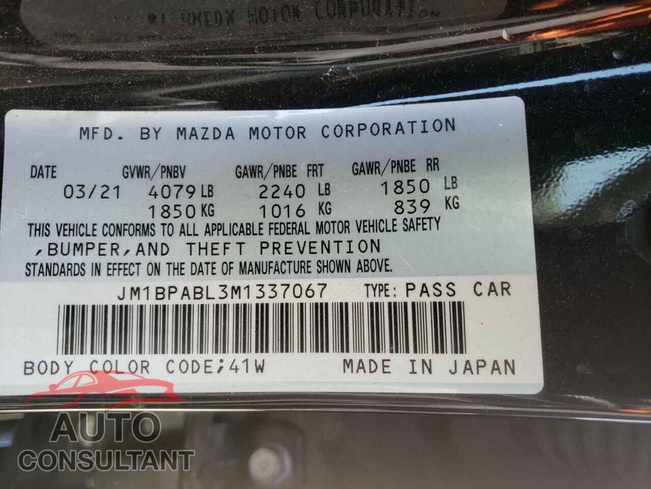 MAZDA 3 2021 - JM1BPABL3M1337067