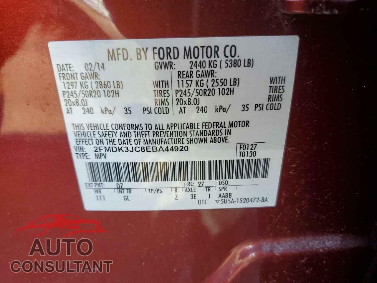 FORD EDGE 2014 - 2FMDK3JC8EBA44920