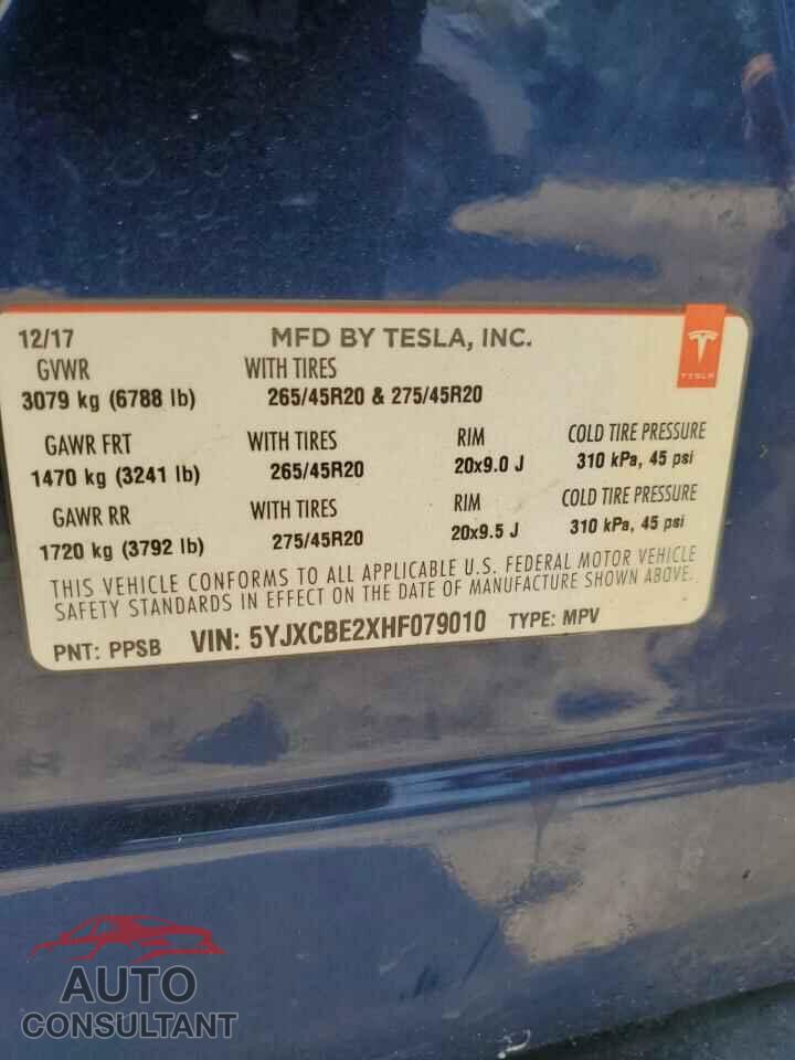 TESLA MODEL X 2017 - 5YJXCBE2XHF079010