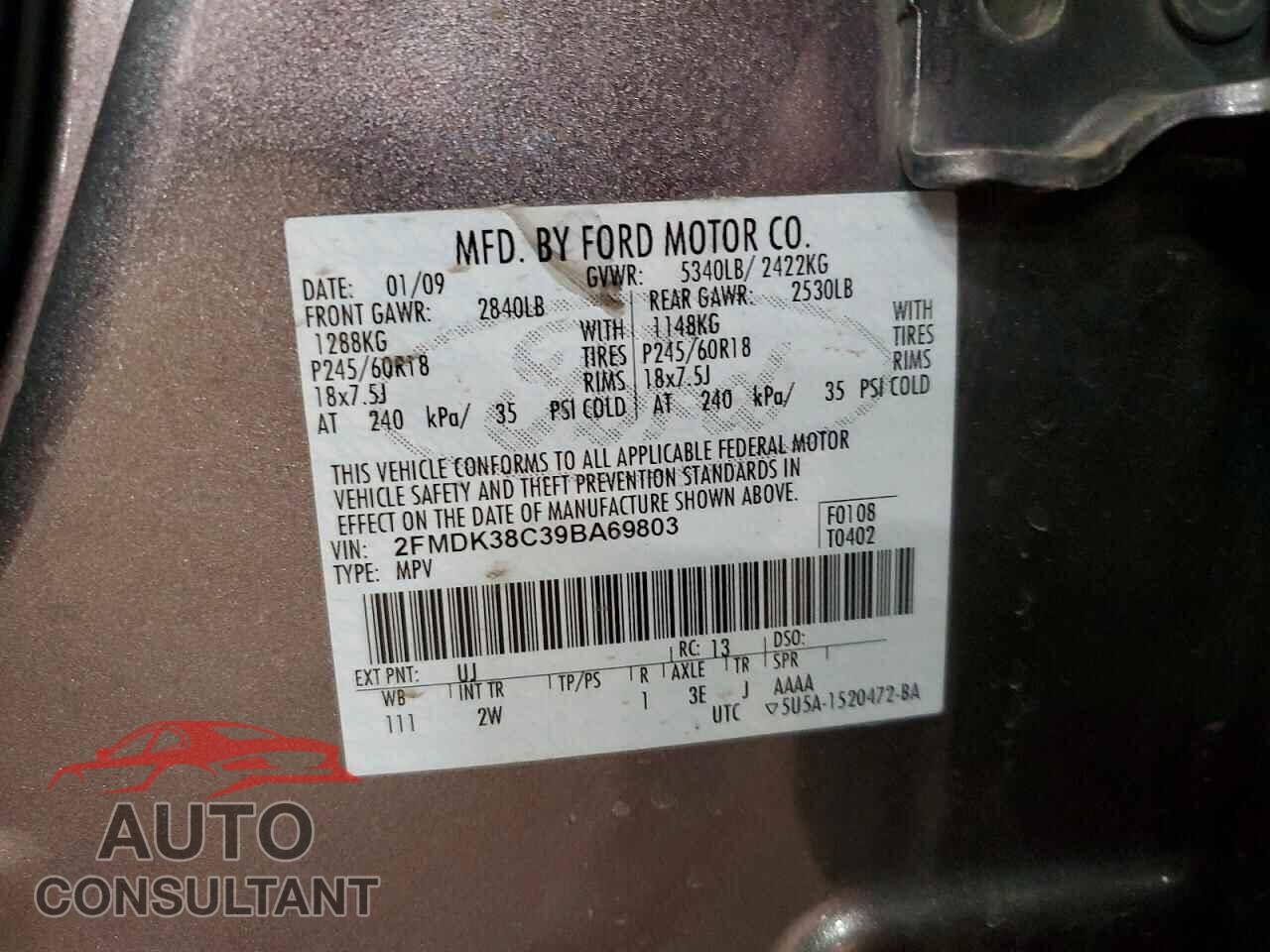 FORD EDGE 2009 - 2FMDK38C39BA69803