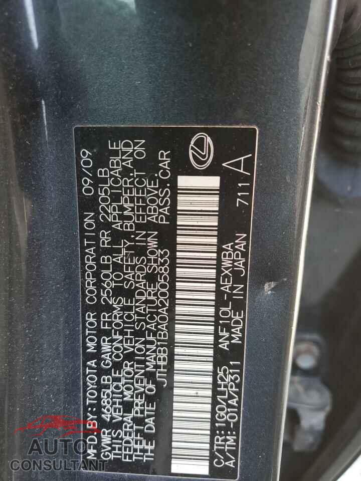 LEXUS HS 2010 - JTHBB1BA0A2005833