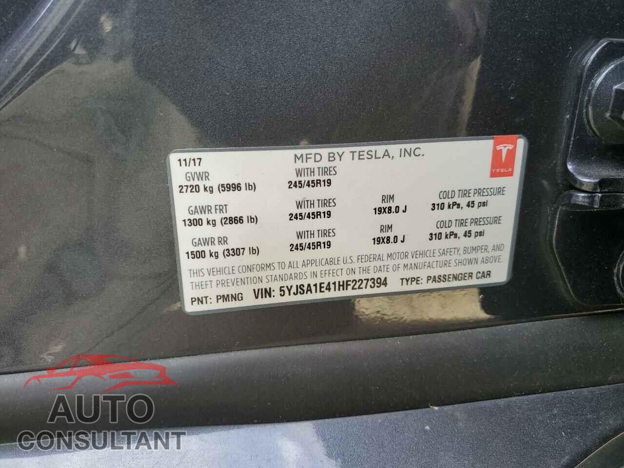 TESLA MODEL S 2017 - 5YJSA1E41HF227394