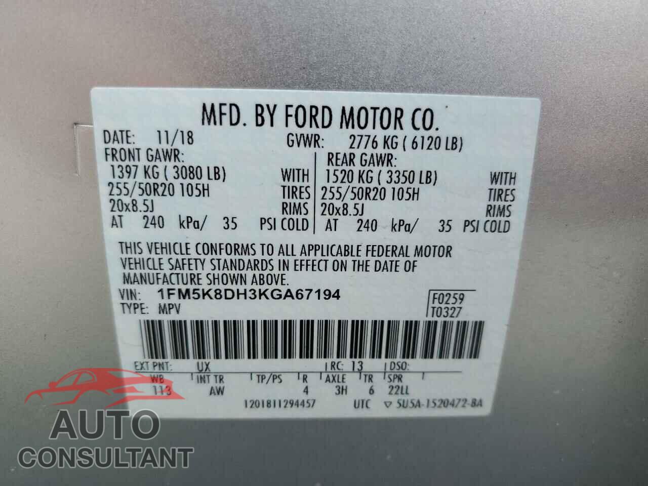 FORD EXPLORER 2019 - 1FM5K8DH3KGA67194