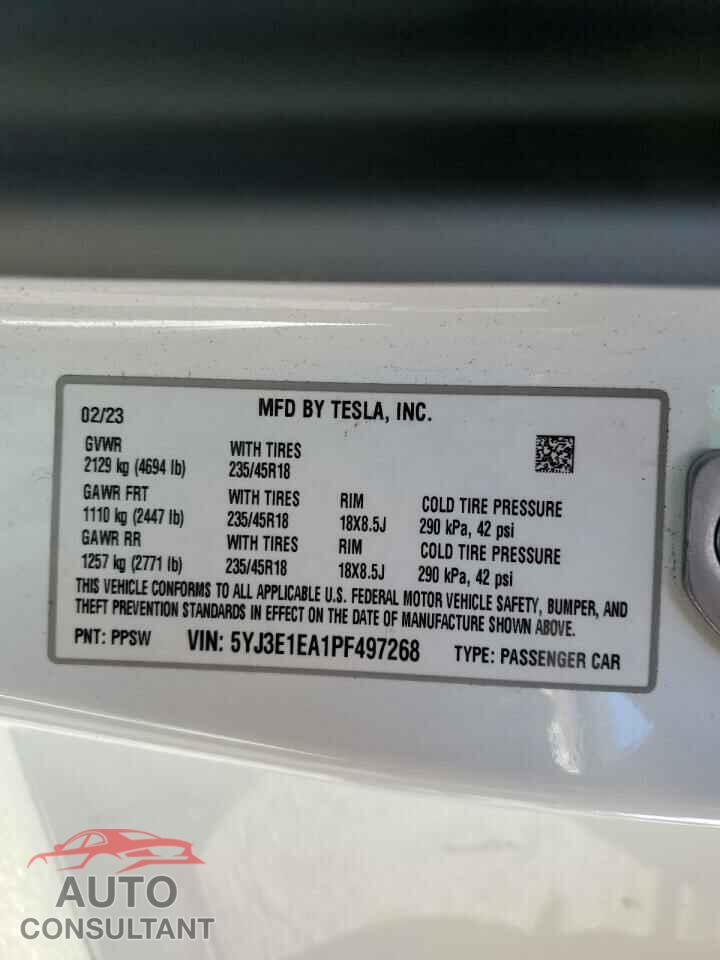 TESLA MODEL 3 2023 - 5YJ3E1EA1PF497268