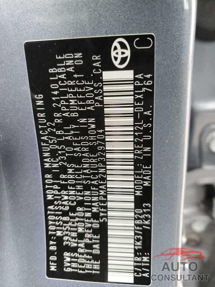 TOYOTA COROLLA 2022 - 5YFEPMAE2NP329704