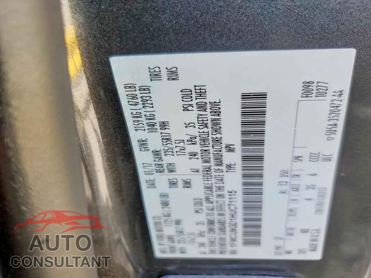 FORD ESCAPE 2017 - 1FMCU9GD1HUC71115