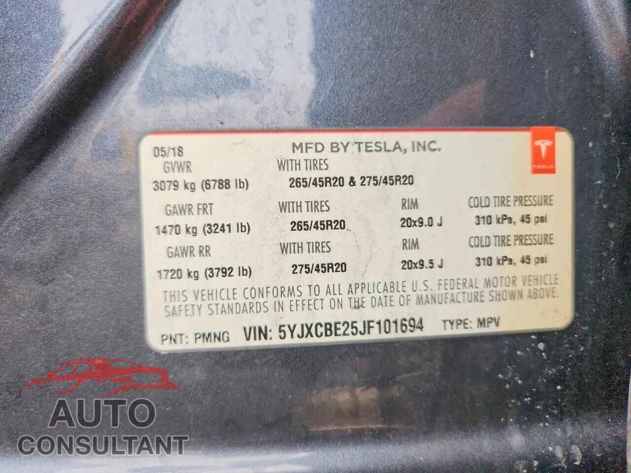 TESLA MODEL X 2018 - 5YJXCBE25JF101694