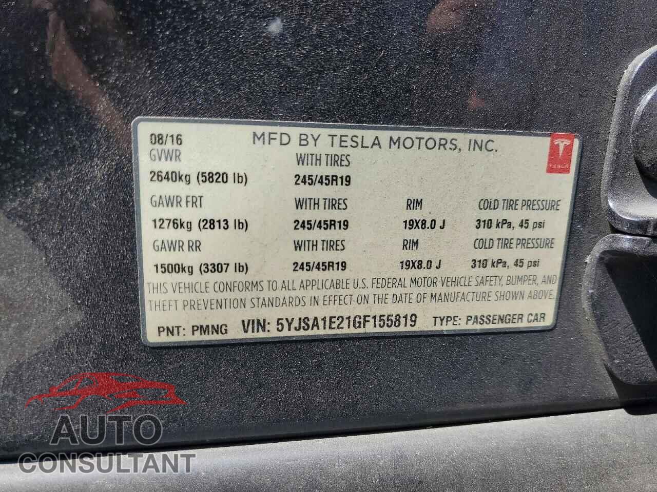 TESLA MODEL S 2016 - 5YJSA1E21GF155819