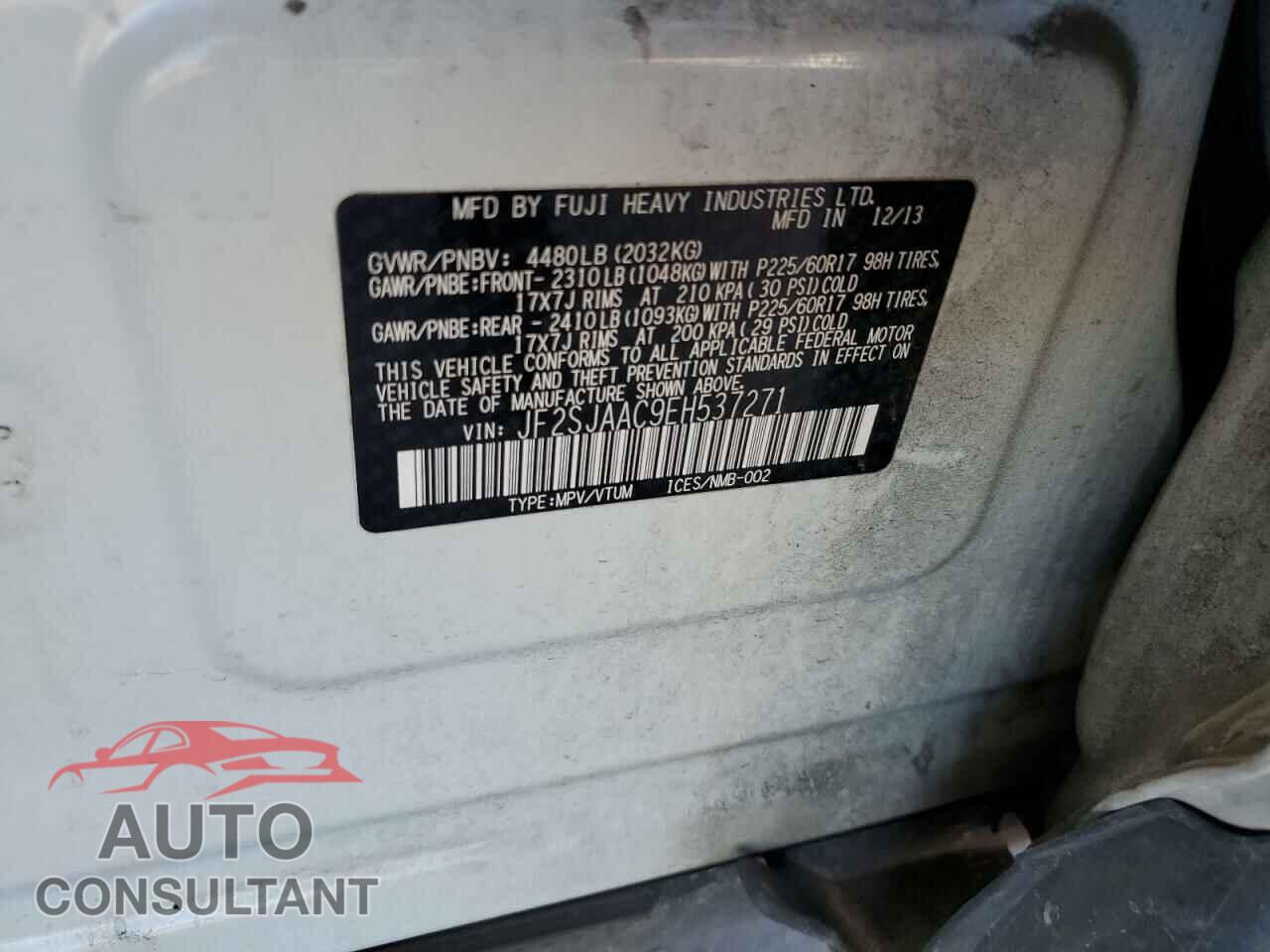 SUBARU FORESTER 2014 - JF2SJAAC9EH537271