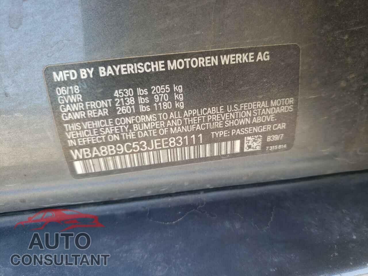 BMW 3 SERIES 2018 - WBA8B9C53JEE83111