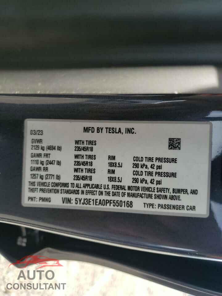 TESLA MODEL 3 2023 - 5YJ3E1EA0PF550168
