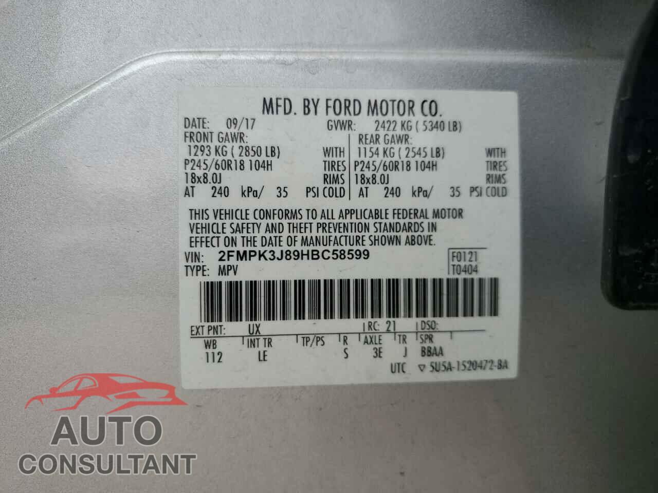 FORD EDGE 2017 - 2FMPK3J89HBC58599