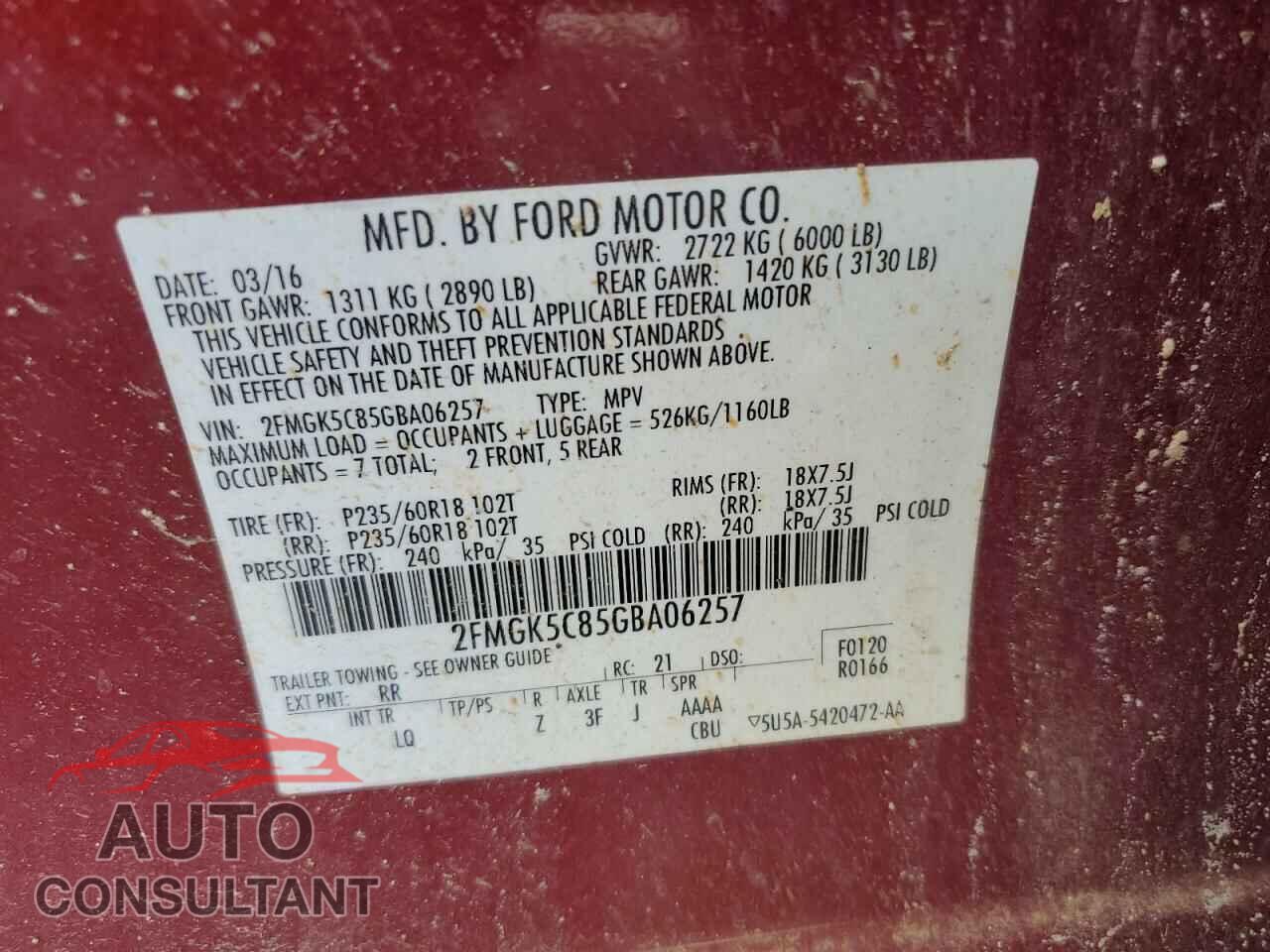 FORD FLEX 2016 - 2FMGK5C85GBA06257