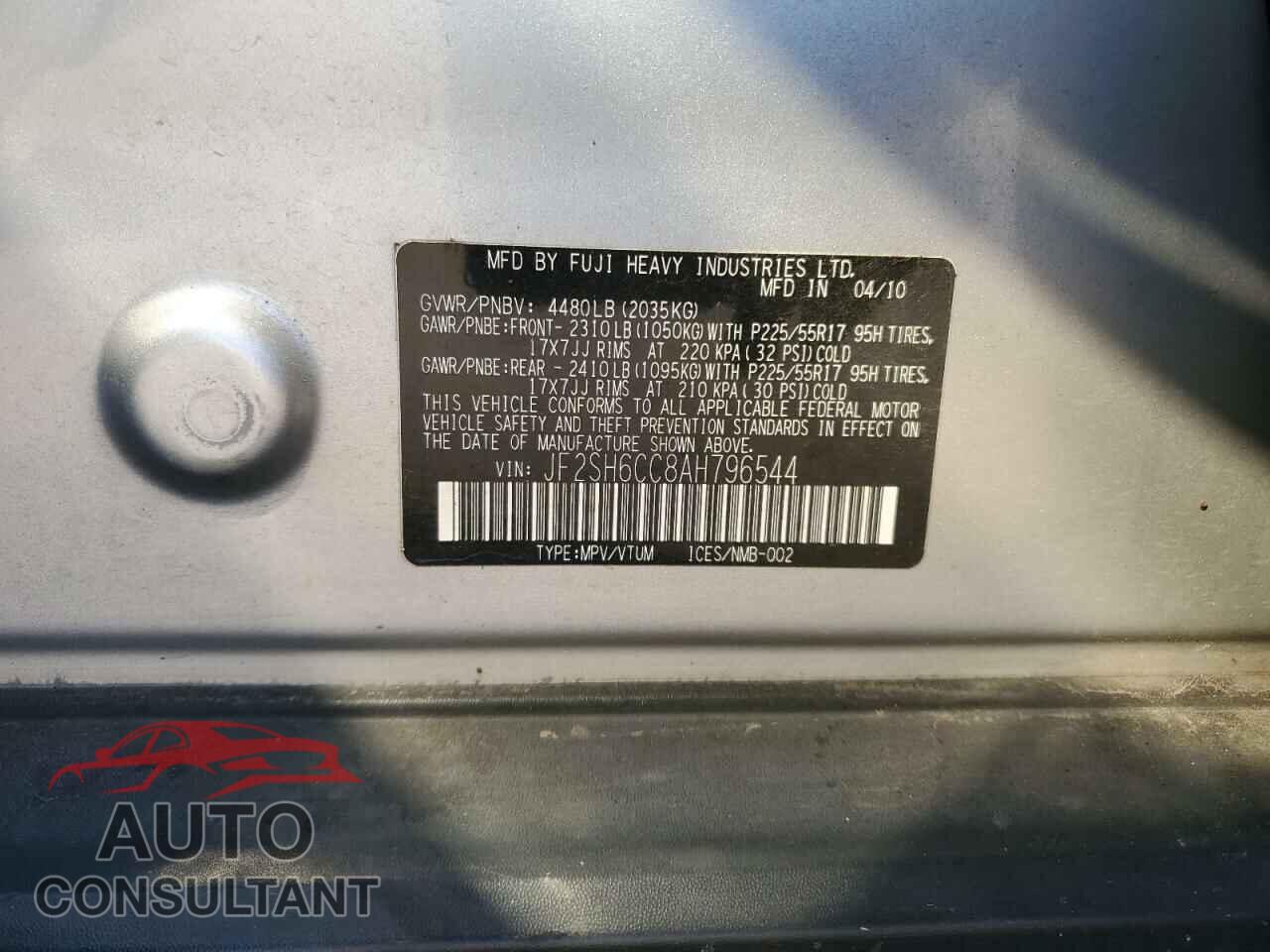 SUBARU FORESTER 2010 - JF2SH6CC8AH796544