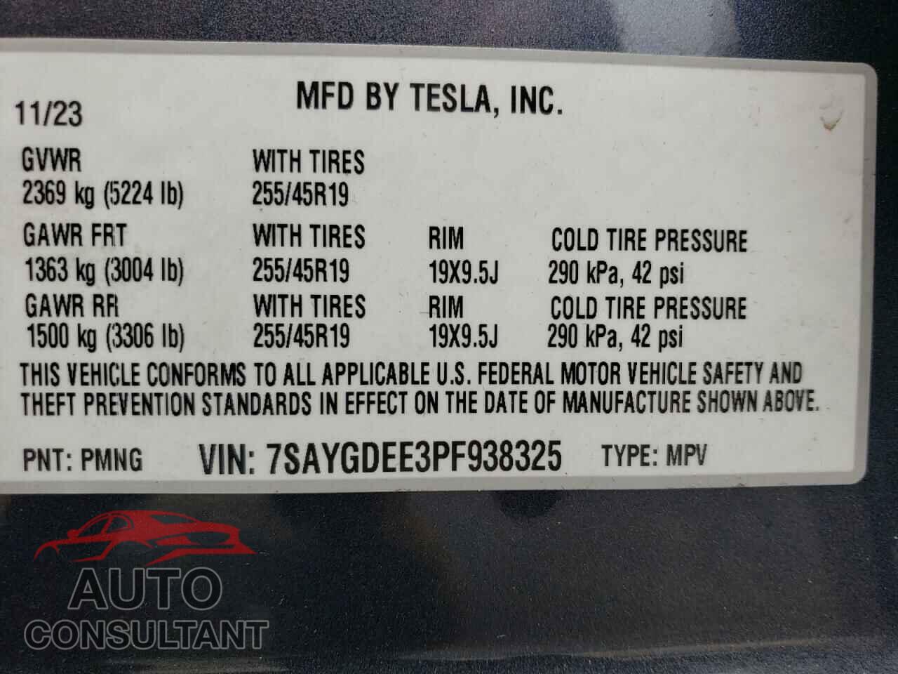 TESLA MODEL Y 2023 - 7SAYGDEE3PF938325