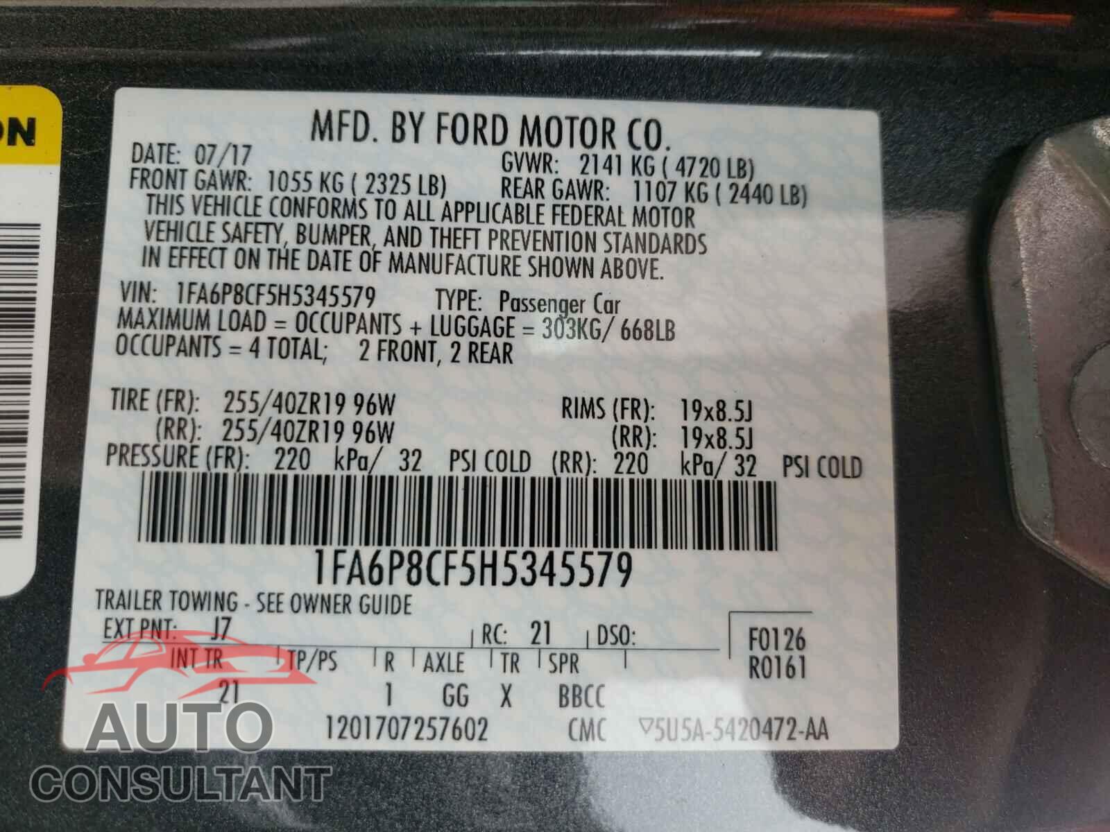 FORD MUSTANG 2017 - 1FA6P8CF5H5345579