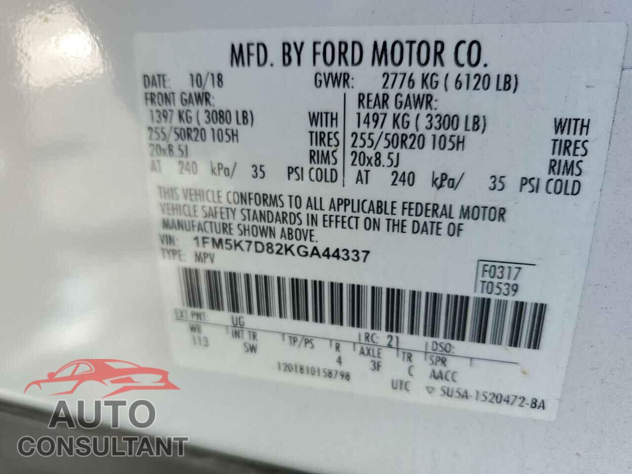 FORD EXPLORER 2019 - 1FM5K7D82KGA44337