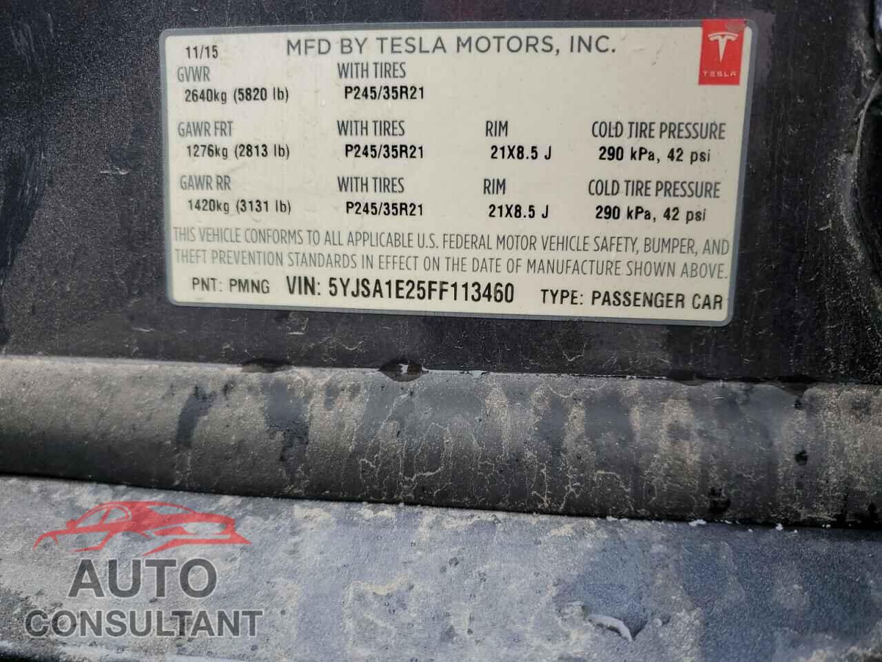 TESLA MODEL S 2015 - 5YJSA1E25FF113460