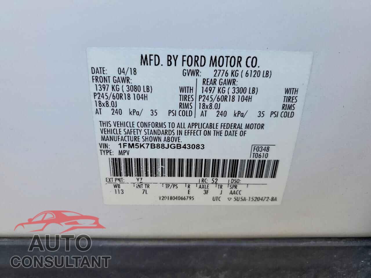 FORD EXPLORER 2018 - 1FM5K7B88JGB43083