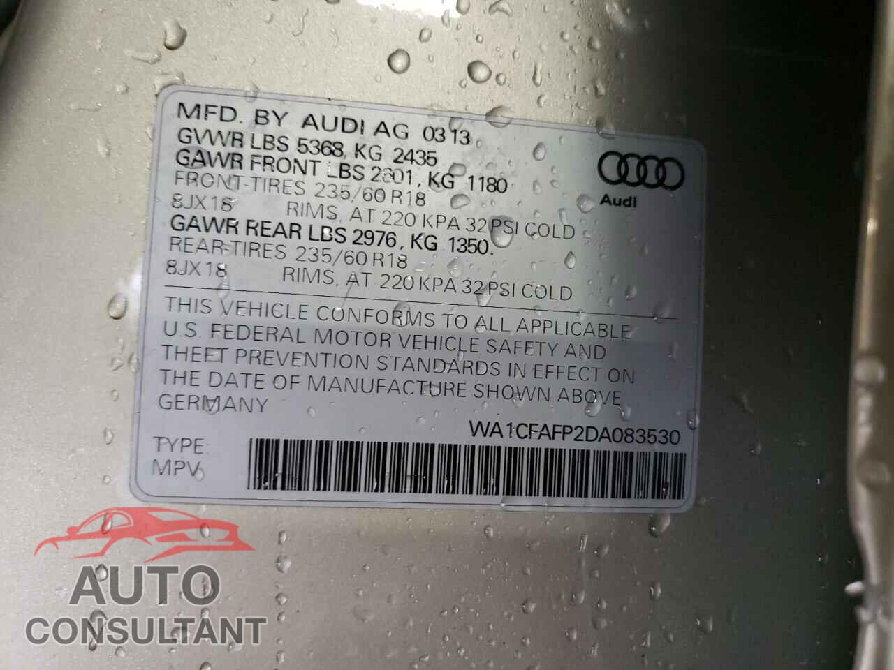 AUDI Q5 2013 - WA1CFAFP2DA083530