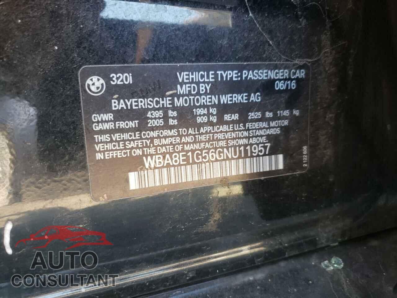 BMW 3 SERIES 2016 - WBA8E1G56GNU11957