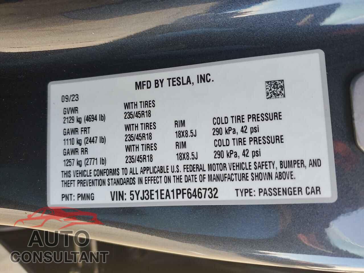 TESLA MODEL 3 2023 - 5YJ3E1EA1PF646732