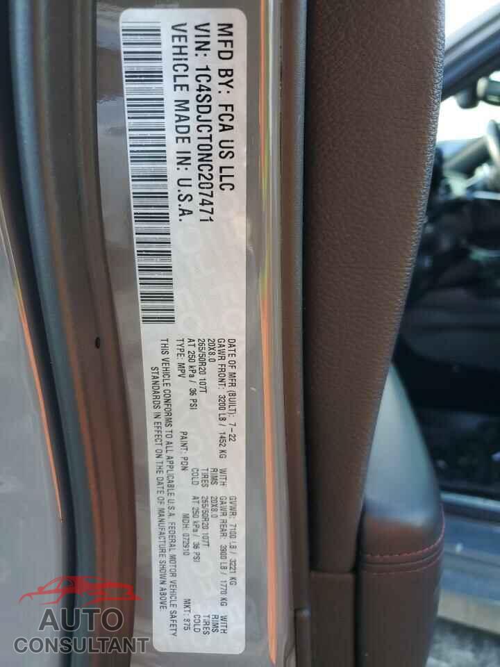 DODGE DURANGO 2022 - 1C4SDJCT0NC207471