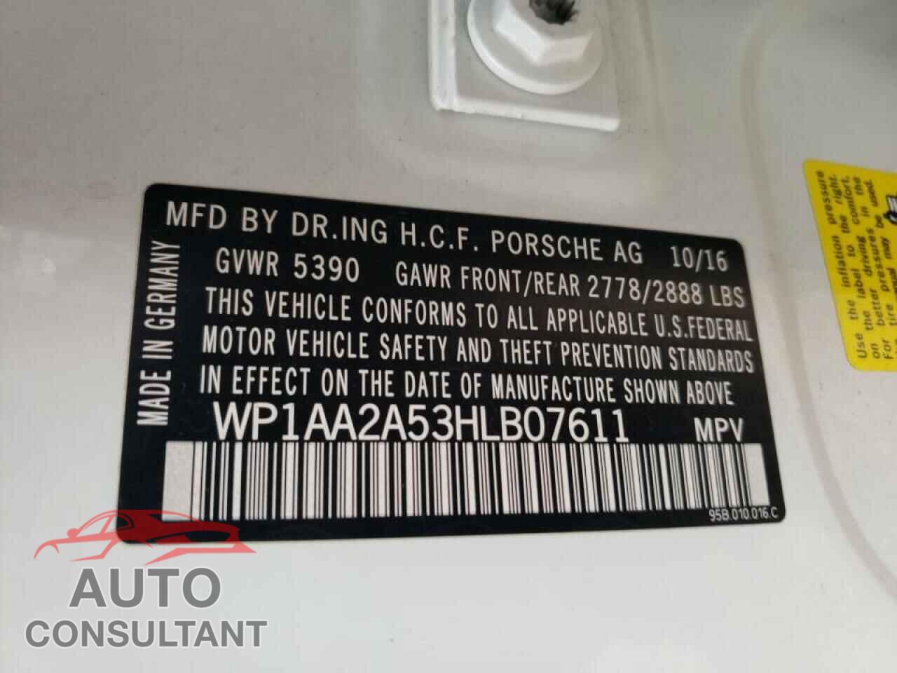 PORSCHE MACAN 2017 - WP1AA2A53HLB07611