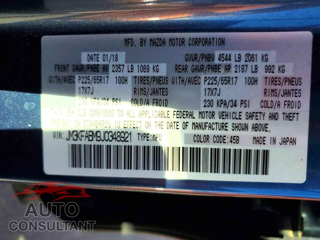 MAZDA CX-5 2018 - JM3KFABM9J0348921