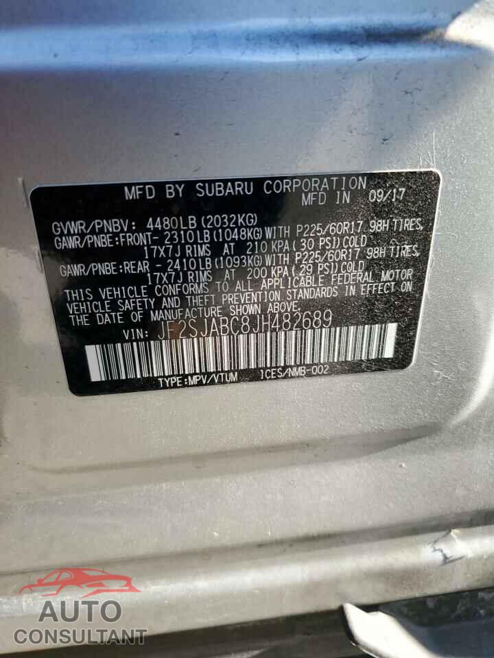 SUBARU FORESTER 2018 - JF2SJABC8JH482689
