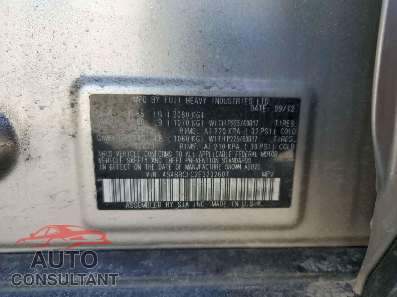 SUBARU OUTBACK 2014 - 4S4BRCLC2E3232607