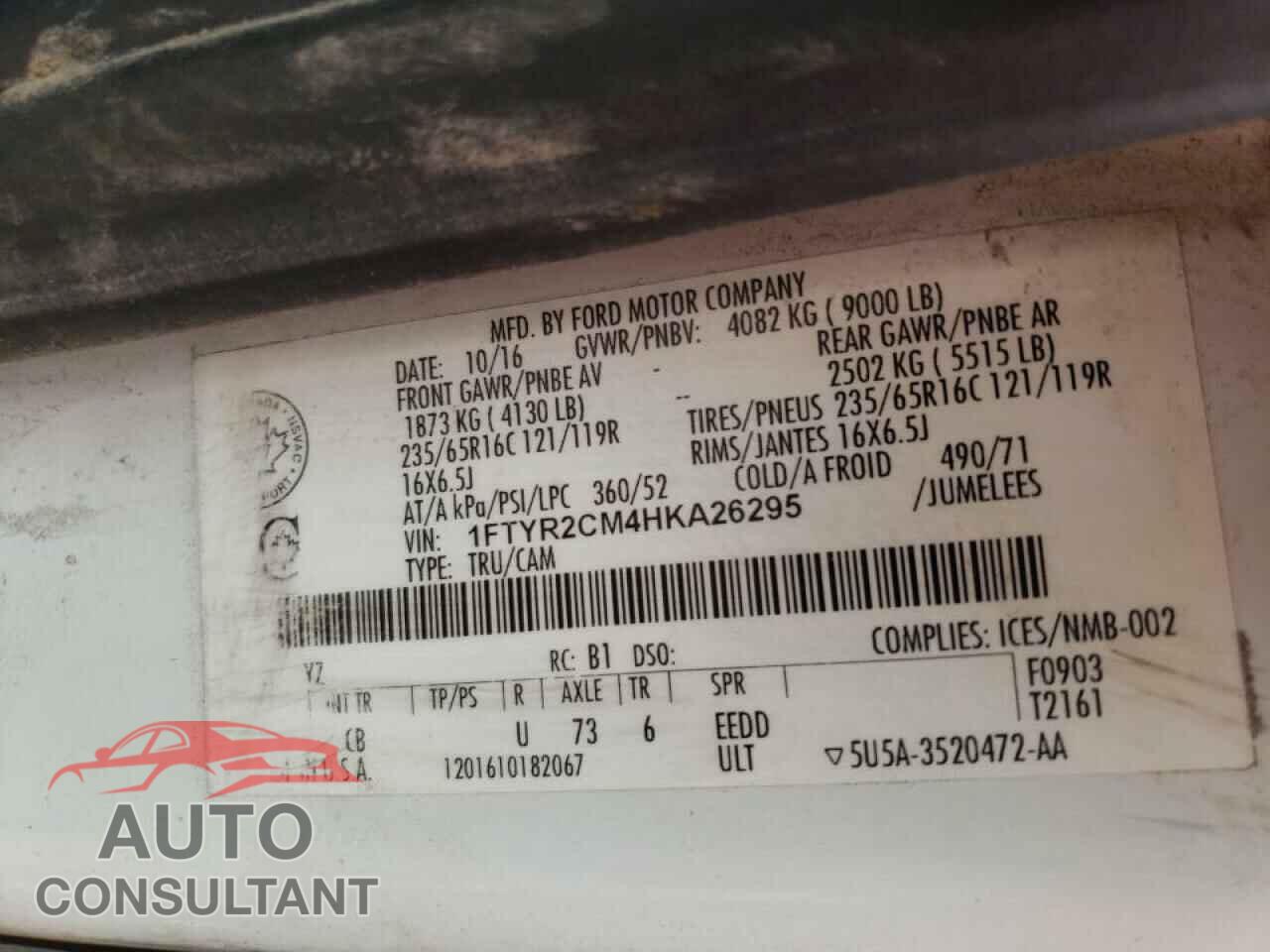 FORD TRANSIT 2017 - 1FTYR2CM4HKA26295